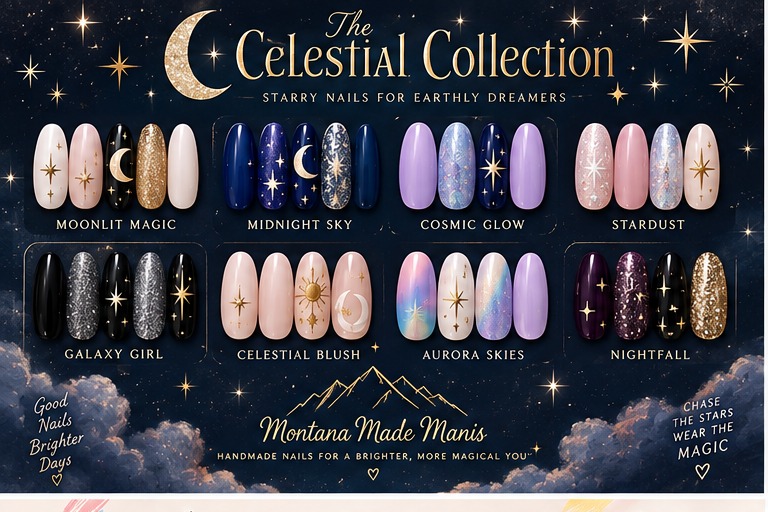 Celestial moon star and galaxy press-on nail collection