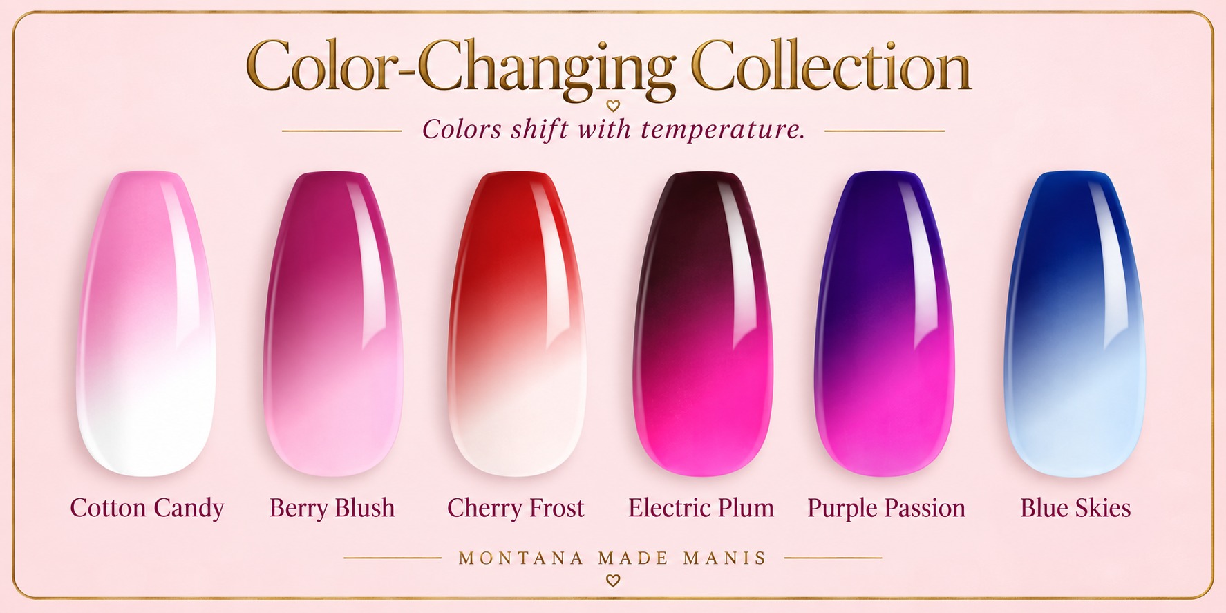 Color-changing temperature-reactive press-on nail collection