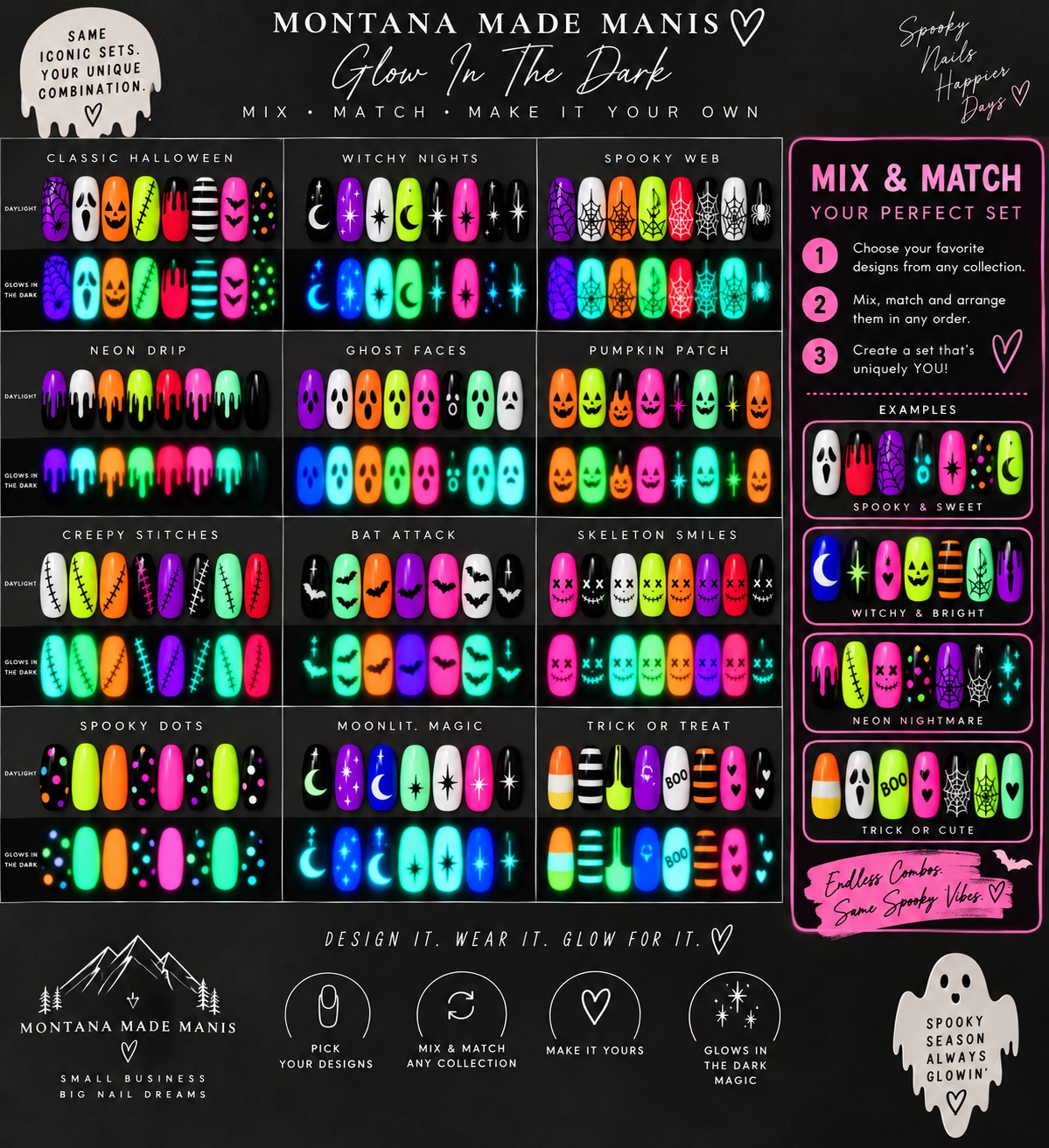 Glow in the dark Halloween mix and match press-on nail collection